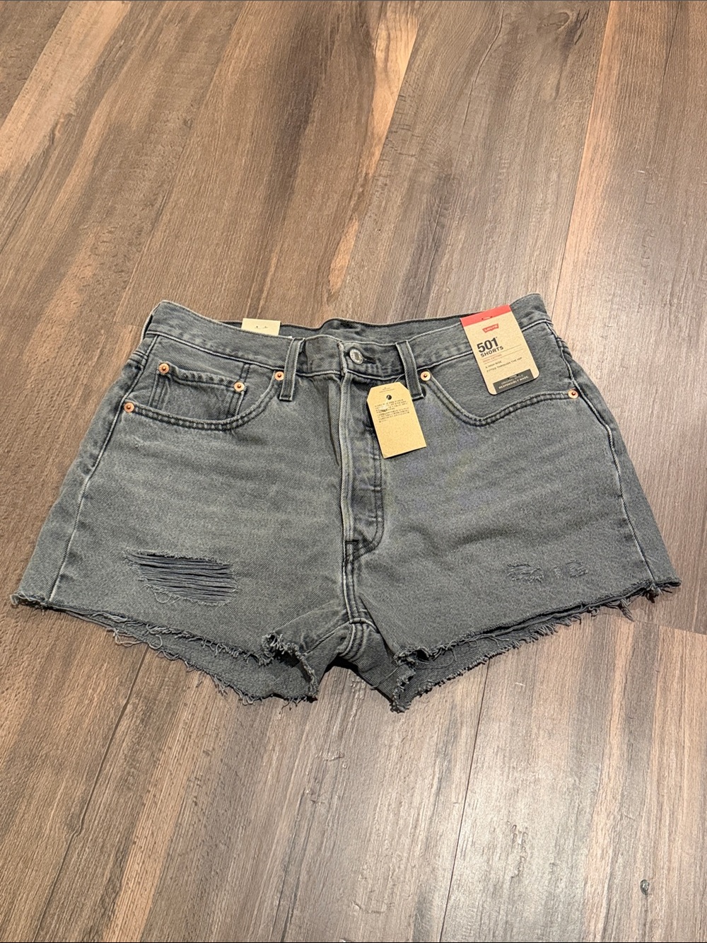Levi's 501 High-Rise Raw Hem Denim Shorts - Washed Black